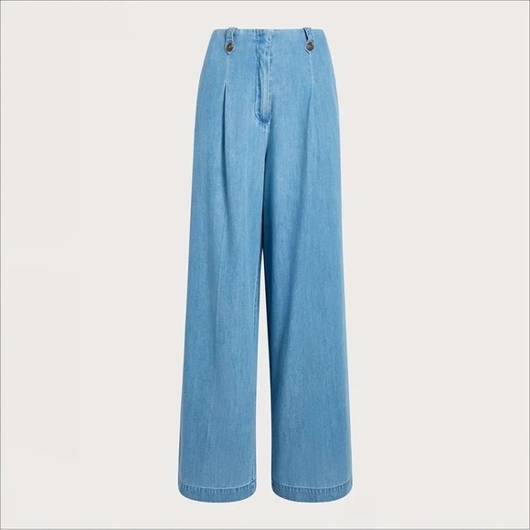 Sam Edelman High Rise Lorelai Pleated Trouser | Light Blue Wide Leg Size 8 NWT - Picture 4 of 6